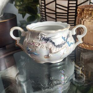 Vintage Moriage Dragonware Betson Handpainted Sugar Bowl Dish White/Blue Japan